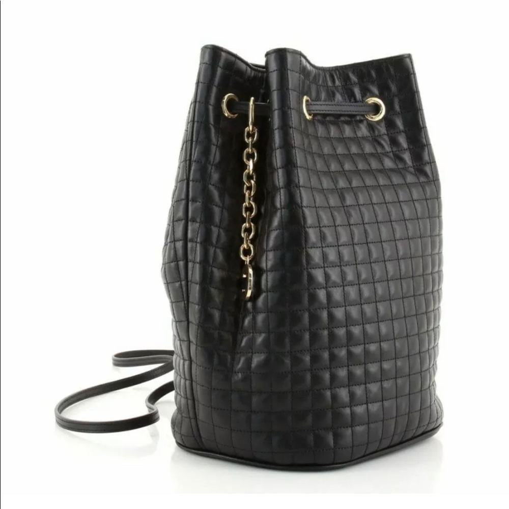 Celine Authentic Small C Charm Bucket Bag Quilted Calfskin Black - Picture 3 of 6